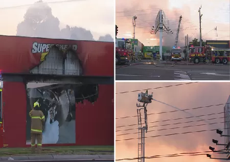 Huge fire at homemaker centre in Melbournes north causes millions of dollars in damage